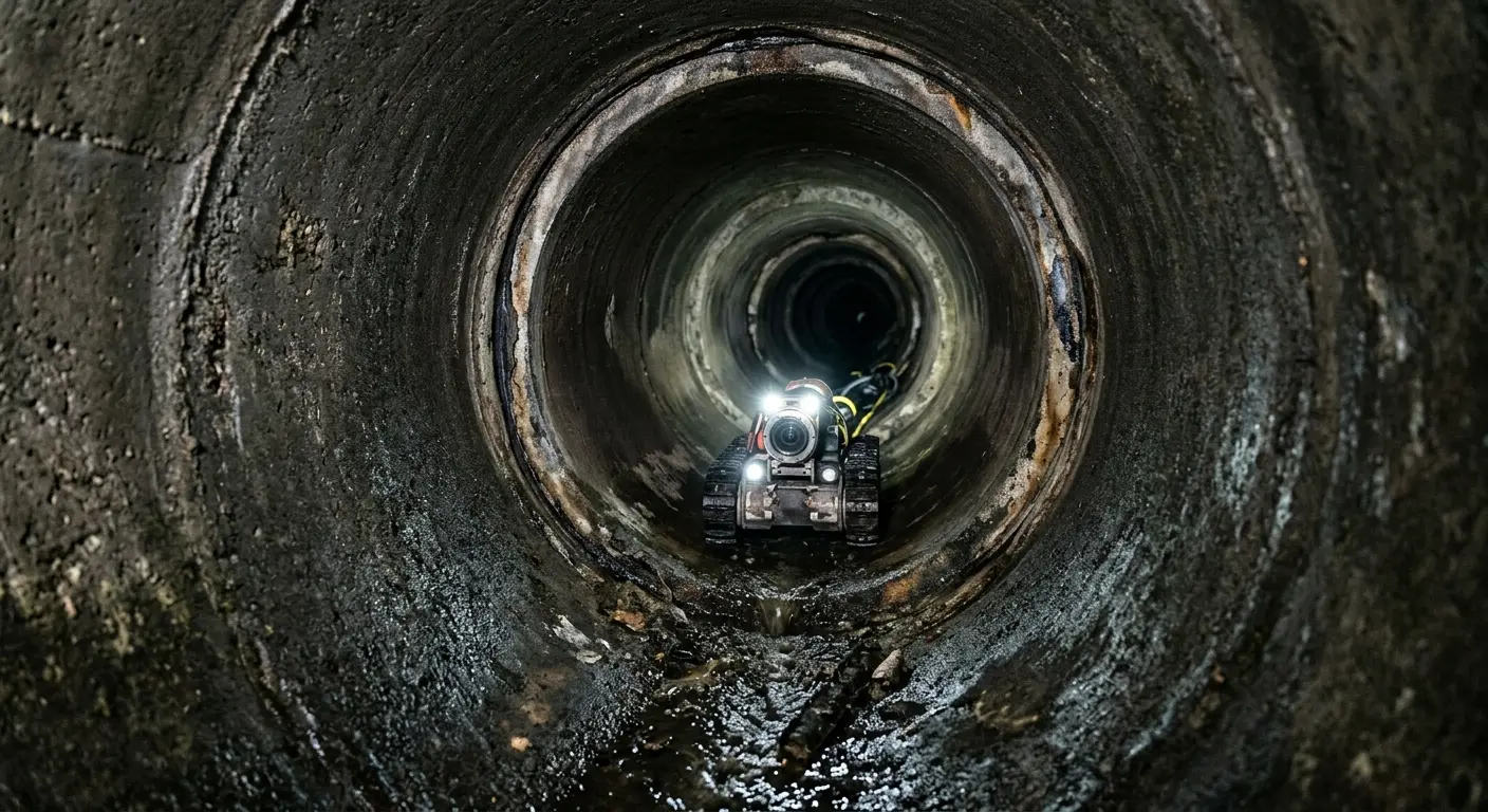 Robotic sewer camera inspecting pipe interior for Sewer Line Cleaning in Lake Murray of Richland